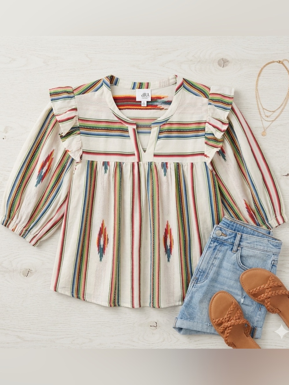dRA Los Angeles boho-style babydoll top size Large